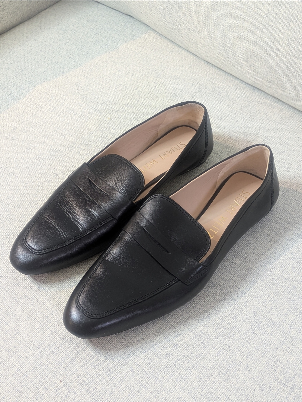 Stuart Weitzman Black Leather Slip On Penny Loafers Size 8.5